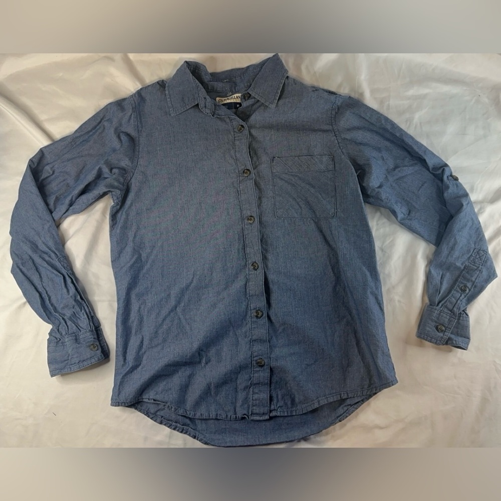 Womens Magellan Outdoors Long Sleeve Blue Jean Blouse Shirt Top